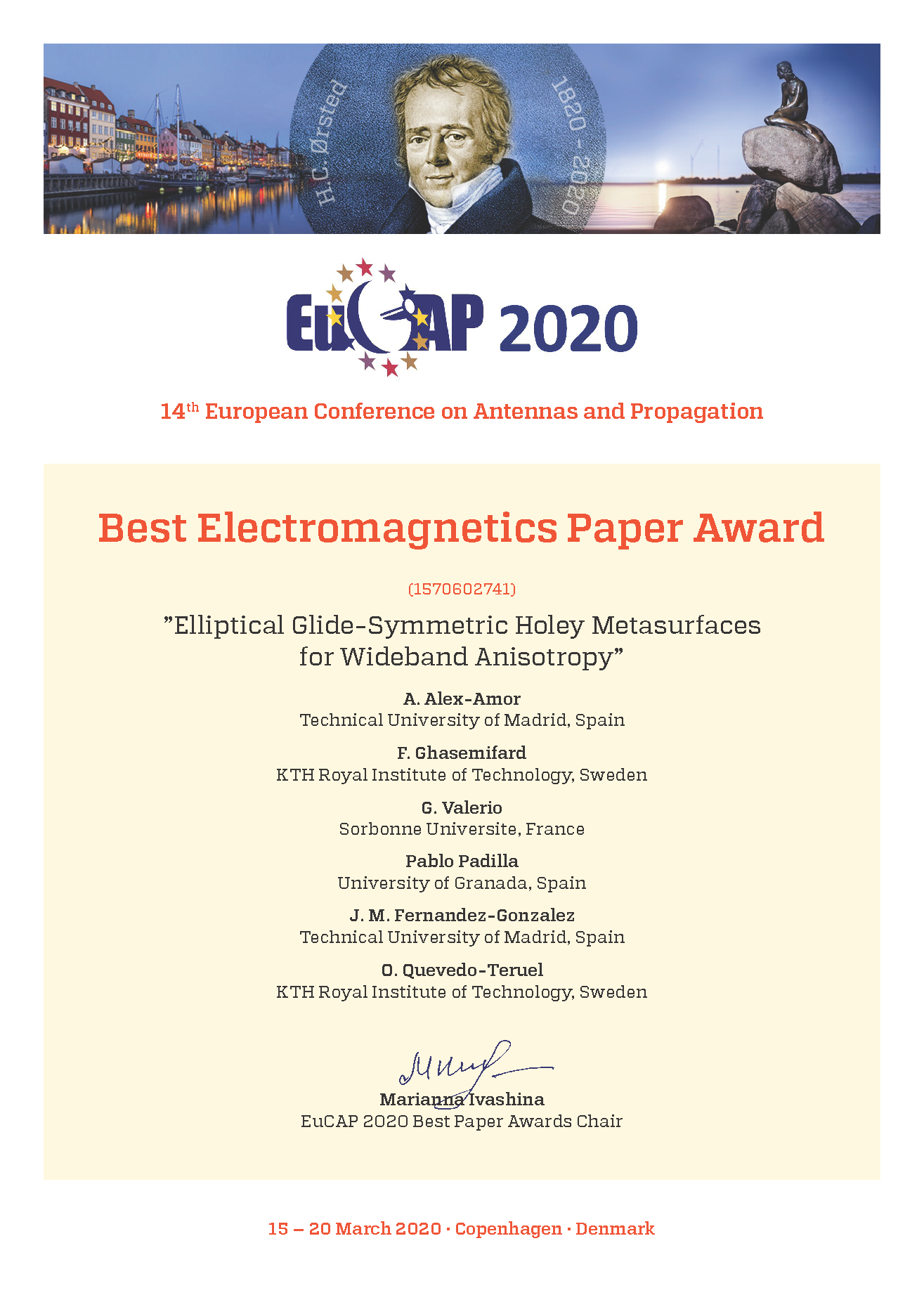 Best paper award Electromagnetics Best paper award Electromagnetics